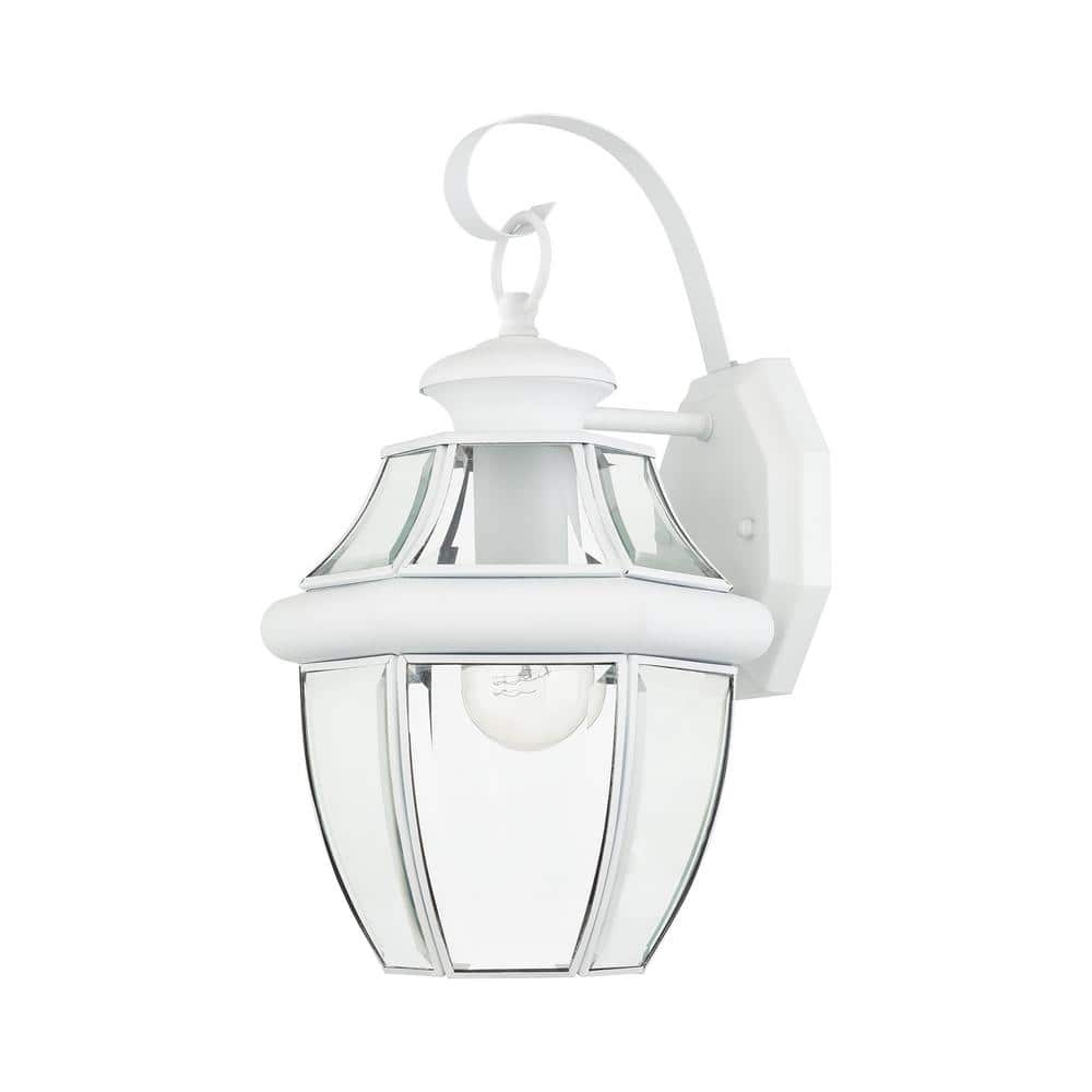 Monterey Traditional White Brass Wall Lantern with Clear Beveled Glass