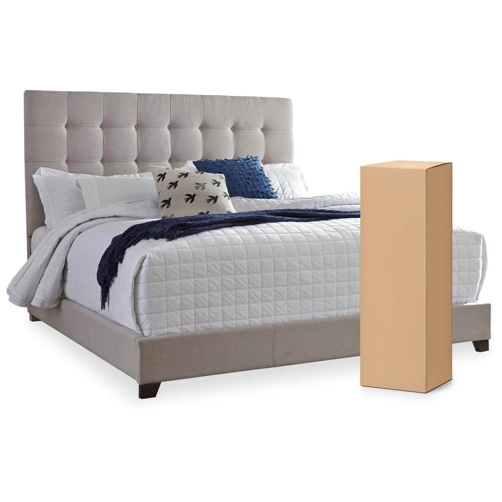 Beige Queen Upholstered Tufted Faux Leather Bed Frame