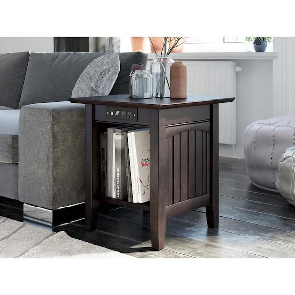 Atlantic Furniture Nantucket End Table with Charging Station in Espresso