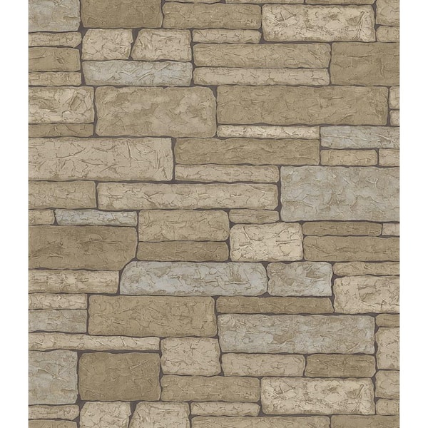Brewster Stone Wall Gray Wallpaper Sample