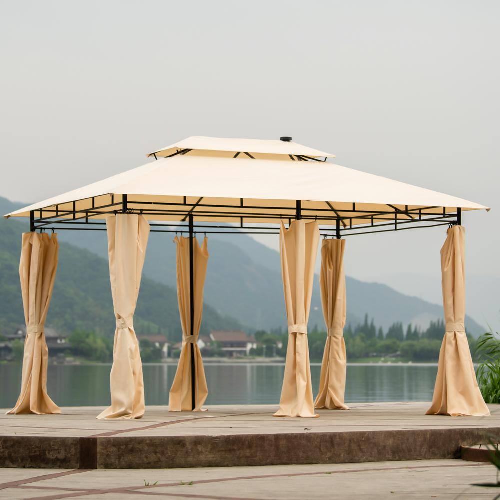 8.5 ft. x 11.42 ft. Beige Outdoor Gazebo Steel Fabric Rectangle Soft Top Ga