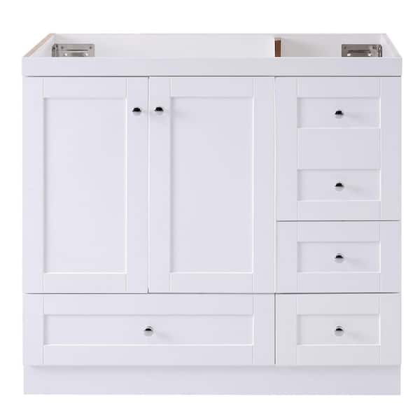 Unbranded 35 in. W x 17.3 in. D x 33.5 in. H Bath Vanity Cabinet without Top in White with 4 Drawers and 2 Doors