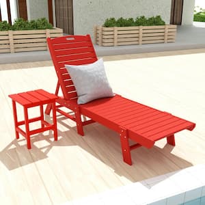 Laguna 2-Piece Red Fade Resistant Poly HDPE Plastic Outdoor Patio Reclining Chaise Lounge Chair with Side Table Set