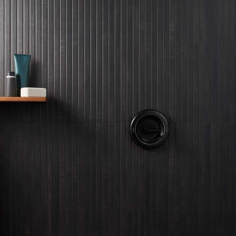 Black Ribbed Porcelain Large Format Wall Tile 24x48