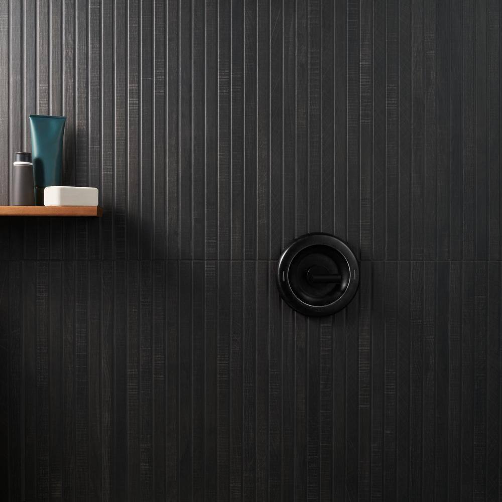 Black Ribbed Porcelain Large Format Wall Tile 24x48