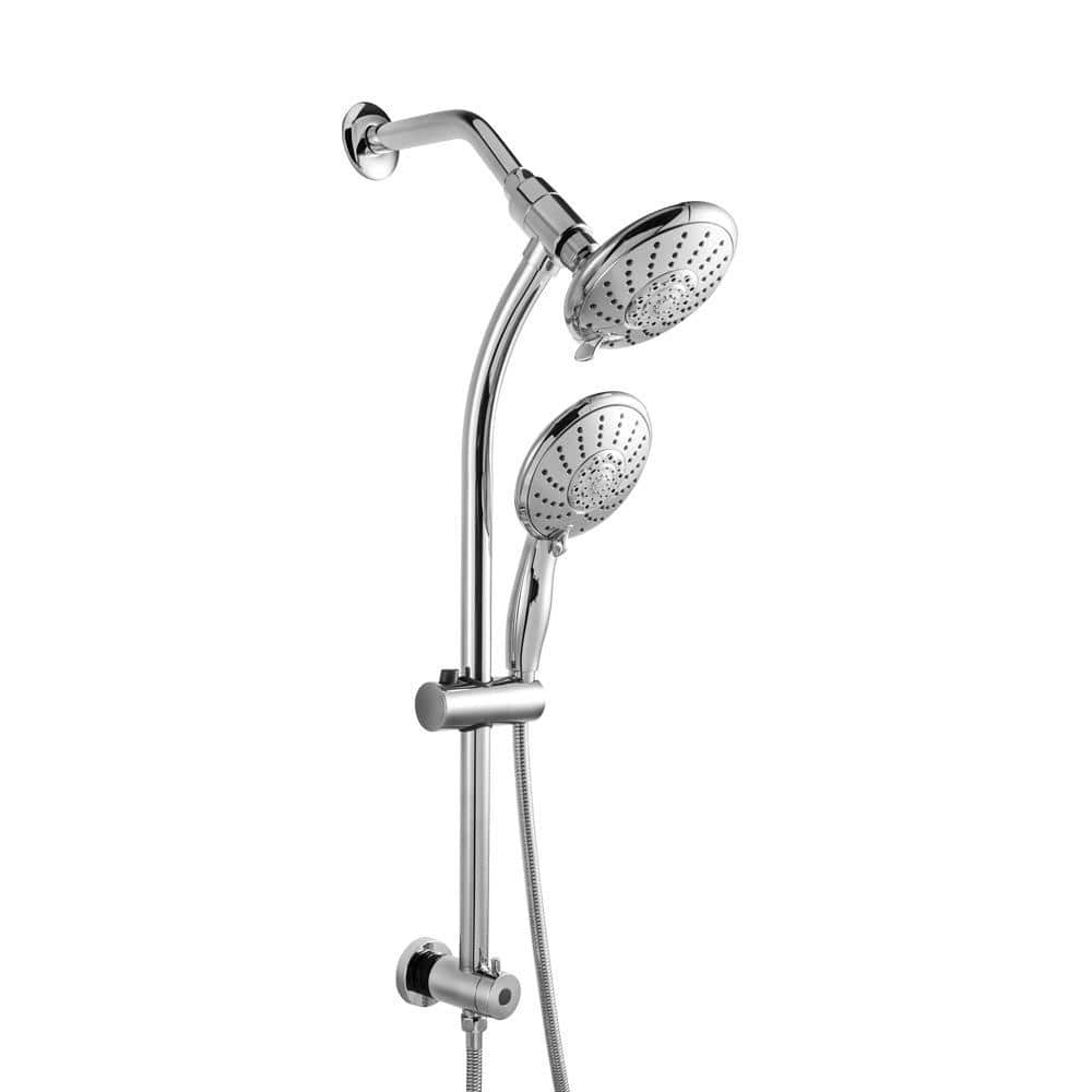 Miscool Vega 5-Spray Patterns with 2.09 GPM 5 in. Wall Mount Dual Shower Heads with Slide Bar and Hose Handheld in Chrome