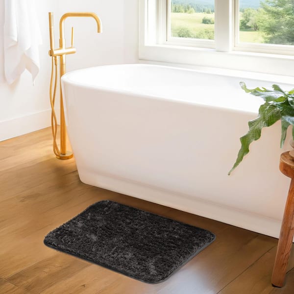 Ultra Soft 24 in. x 17 in. Gray Plush Bath Mat