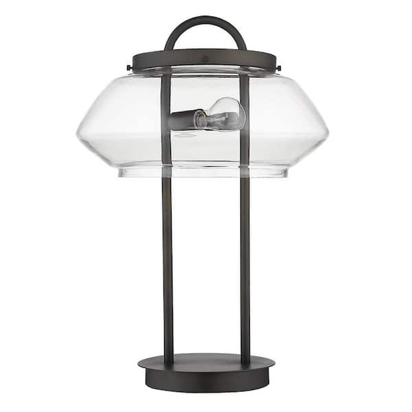 HomeRoots 24 in. Black Metal 2-Light Table Lamp with Clear Novelty Shade