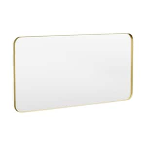 60 in. W x 30 in. H Tempered Glass Rounded Rectangle Framed Wall-Mounted Bathroom Vanity Mirror in Gold