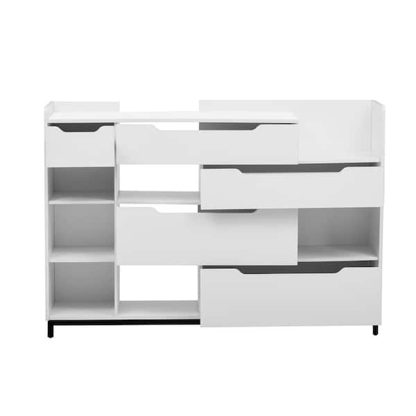 Unbranded 57.1 in. W x 13.1 in. D x 39.3 in. H White 7-Shelf Shoe Cabinet Linen Cabinet with Drawers and Shelves