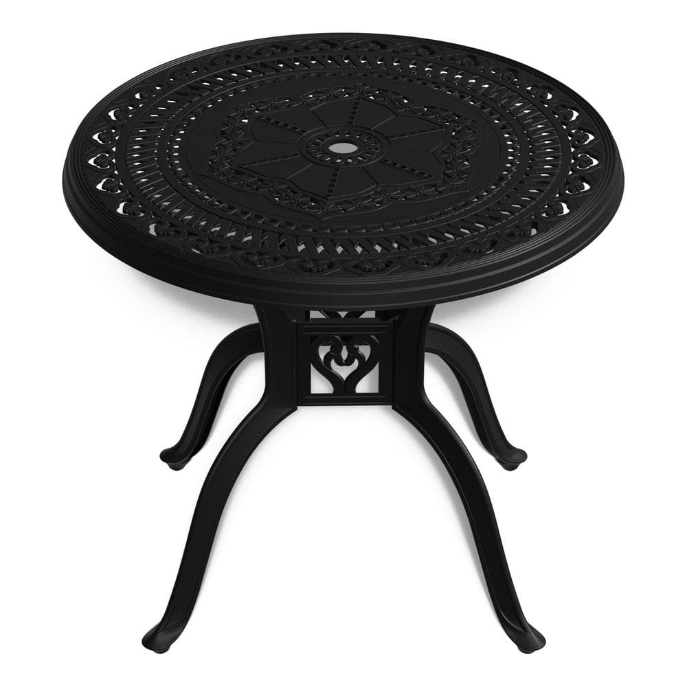31.5 in. Black Round Aluminum Outdoor Bistro Table with with Black Frame an