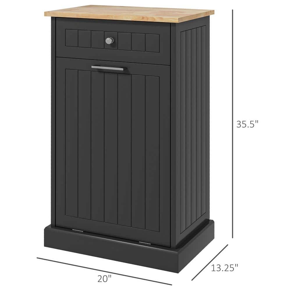 Black Wooden Kitchen Storage Cabinet with Light Wood Top