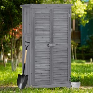 2.9 ft. W x 1.5 ft. D Gray 3-Tier Garden Wood Shed Patio Storage Cabinet with Lockable Door (4.35 sq. ft.)