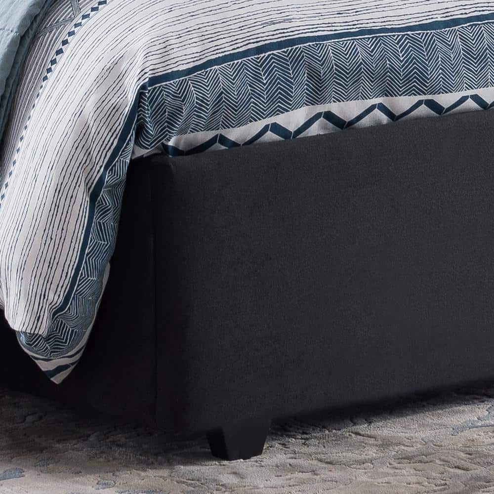 Black Queen Upholstered Bed Frame with Tufted Headboard and Nailhead Trim