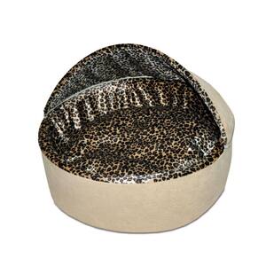 Thermo-Kitty Deluxe Small Tan Leopard Hood Heated Cat Bed