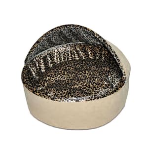 Thermo-Kitty Deluxe Large Tan Leopard Hooded Heated Cat Bed