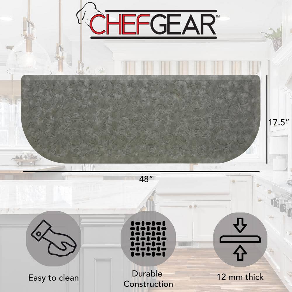 Gray Faux Leather Anti-Fatigue Kitchen Mat, 48" Semi-Circle
