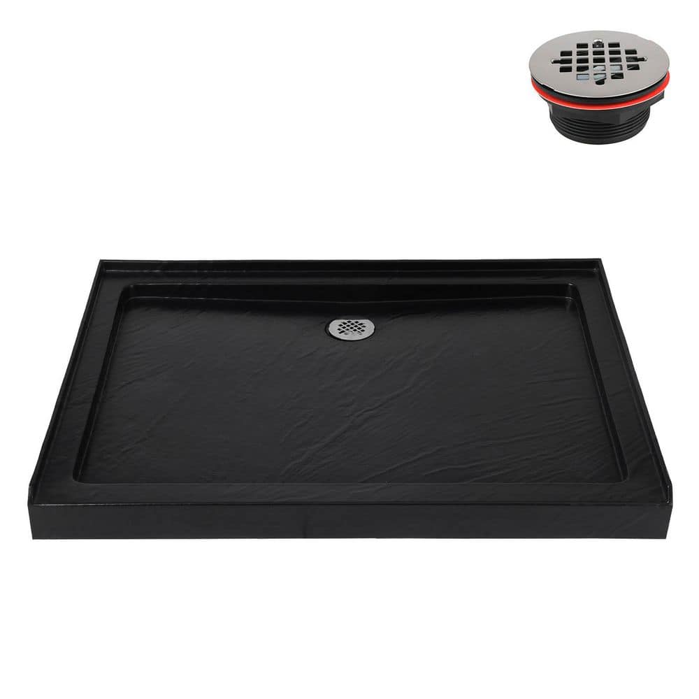 48 in. x 36 in. Alcove Acrylic Shower Pan Base in Matte Black with Center Drain, Drain Included price history on PriceWatchPro