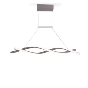 39.37 in. 1-Light Gray Modern Wave Shape Shaded Integrated LED Pendant Light for Dining Room