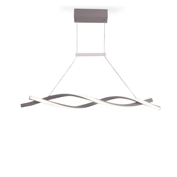 OUKANING 39.37 in. 1-Light Gray Modern Wave Shape Shaded Integrated LED Pendant Light for Dining Room