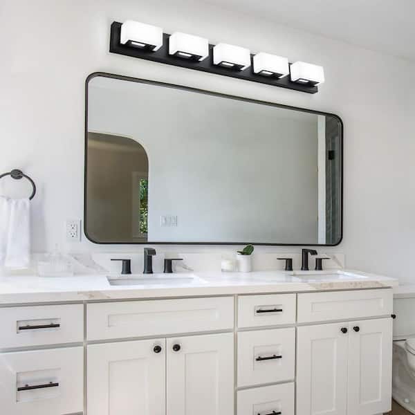 Jerico 38 in. 5-Light Modern Black Bathroom LED Vanity Lights