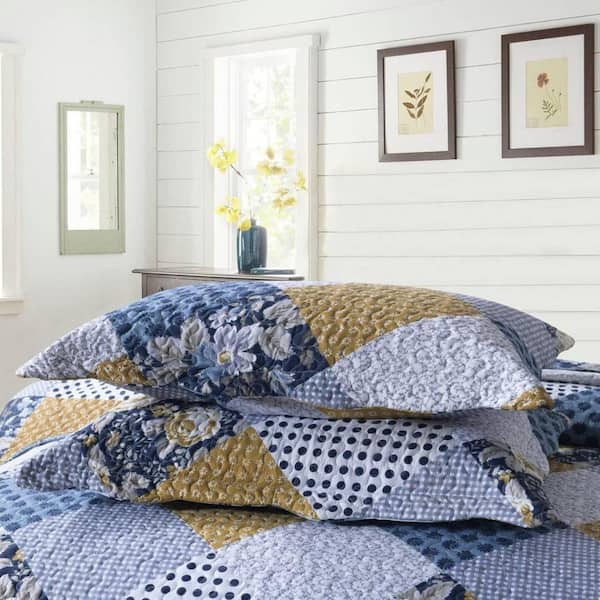 MarCielo B73 Printed 3-Piece Blue/Multi Floral Polyester King Size  Lightweight Quilt Set B73_K - The Home Depot