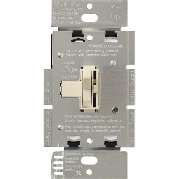 Lutron Toggler Dimmer Switch for Incandescent Bulbs with Night Light, 1000W/Single-Pole or 3-Way, Light Almond (AY-103PNL-LA)