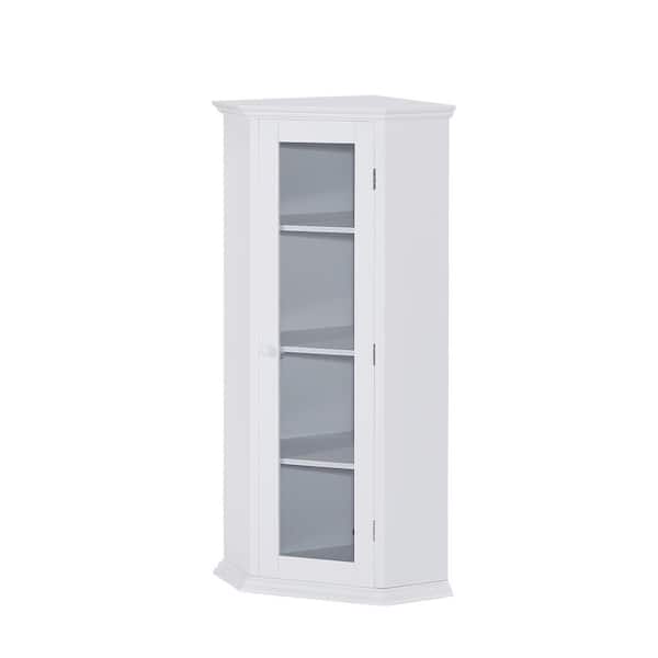 JimsMaison 16 in. W x 16 in. D x 42 in. H White Wood Linen Cabinet With Glass Door