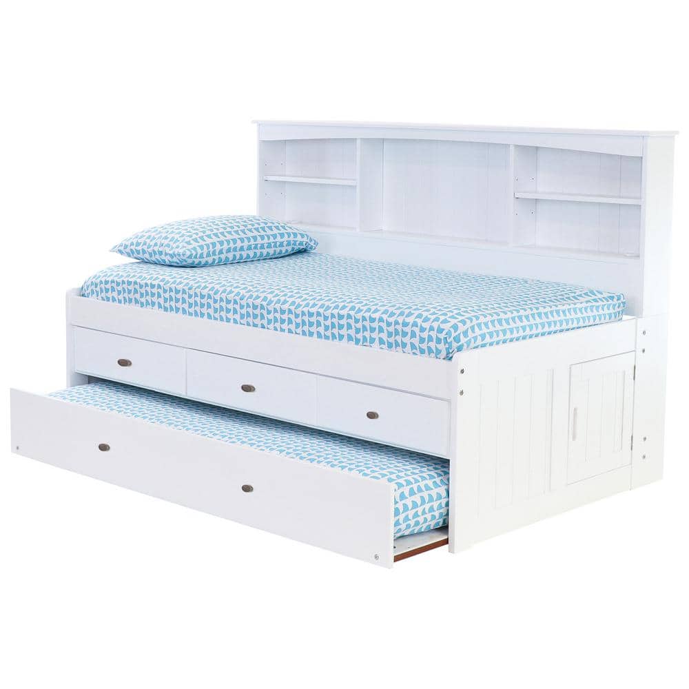 OS Home and Office Furniture Mission Casual White Twin Sized Bookcase Daybed with 3-Drawers and a Twin Trundle -  80222K3-22