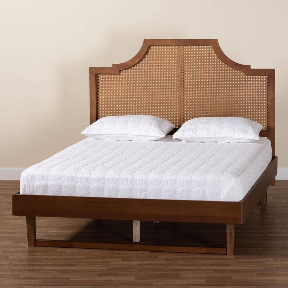Francine Mid-Century Modern King Bed with Woven Rattan Headboard