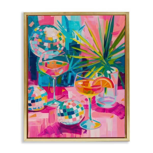 Stupell Industries Dazzling Disco Cocktails by LSR Design Studio Gold Floater Frame Food Graphic Art Print 21 in. x 17 in.