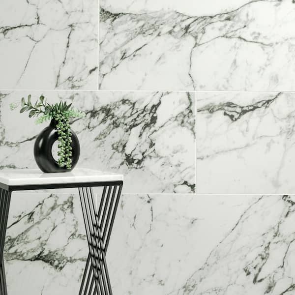Donatello 16 in. x 32 in. Polished Porcelain Marble Look Floor and Wall Tile (14.2 sq. ft./Case) Donatello 16 in. x 32 in. Polished Porcelain Marble Look Floor and Wall Tile (14.2 sq. ft./Case)