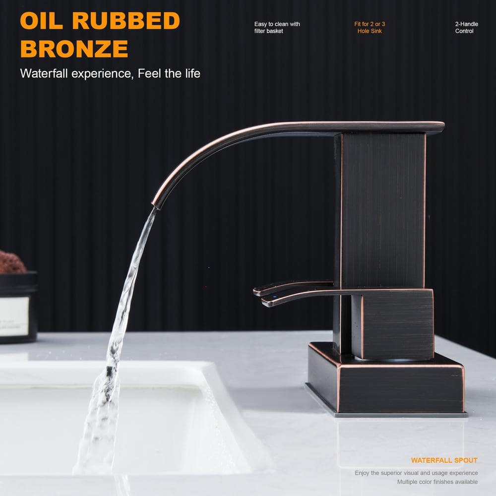 Oil Rubbed Bronze Double Handle Waterfall Bathroom Faucet