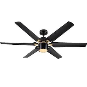 60 in. Integrated LED Indoor Black Ceiling Fan Lighting with 6 Black Blades