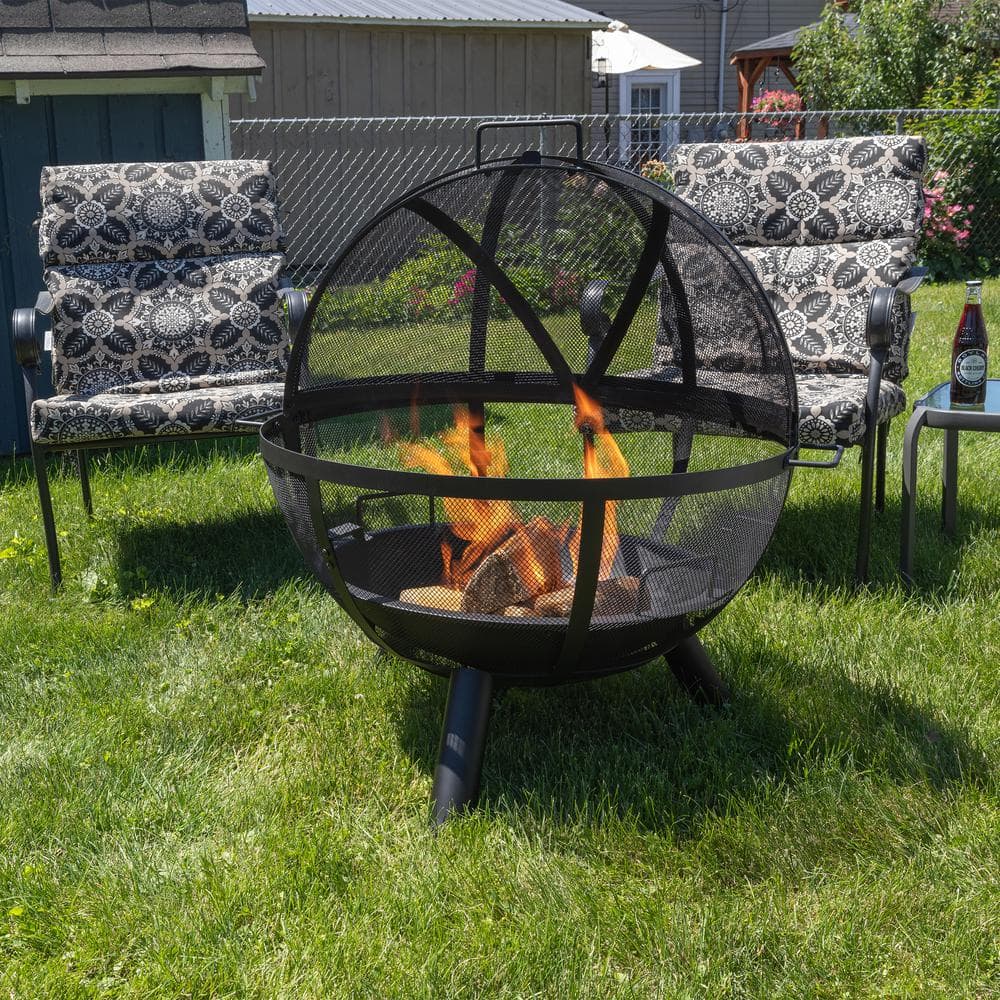 Pure Garden Outdoor Fire Pit Sphere-30" Flaming Ball Fire Pit with Grill for Barbequing-Wood Burning Fire Pit