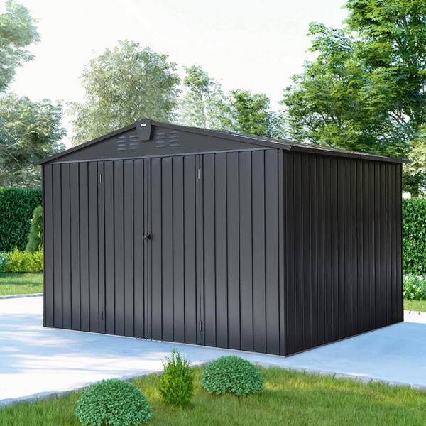 10 ft. W x 8 ft. D Metal Shed in Black with Lockable Double Door