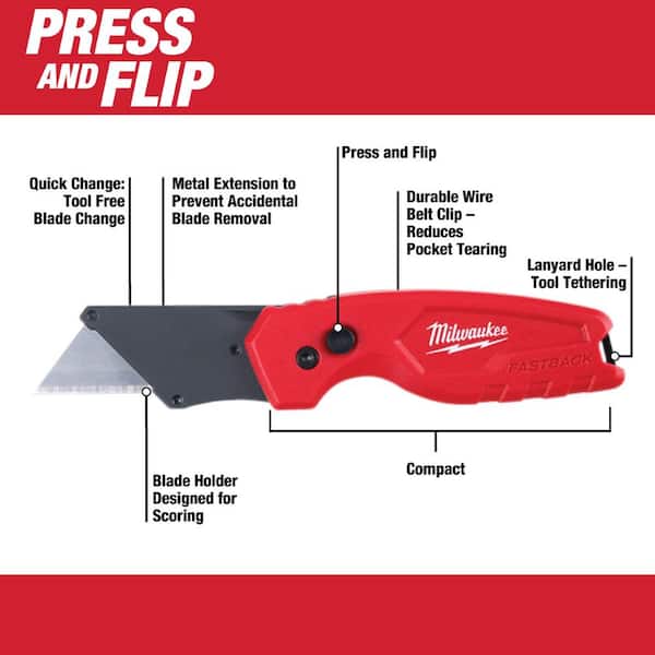 Milwaukee FASTBACK Folding Utility Knife with Blade Storage and General  Purpose Blade 48-22-1502 - The Home Depot