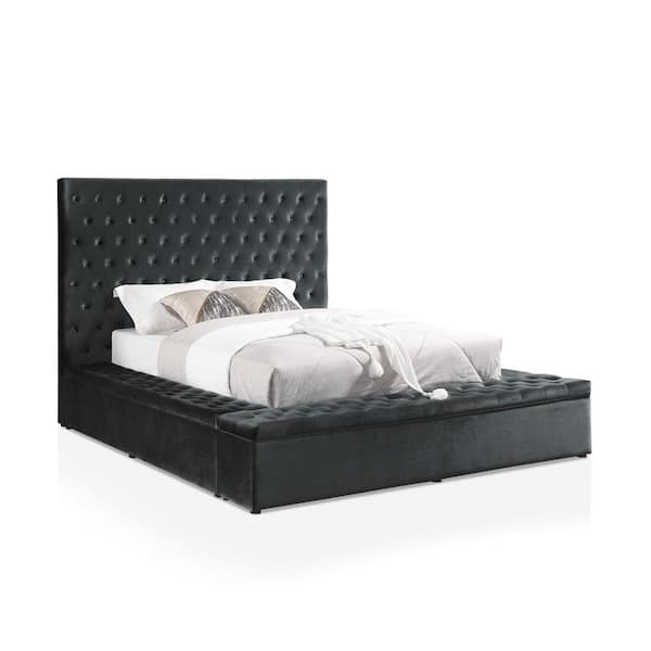 Furniture of America Esthela 99 in. W Dark Gray Queen Flannelette Frame Upholstered Platform Bed