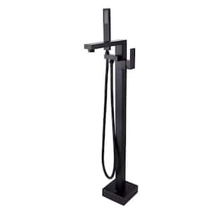 Single-Handle Freestanding Floor Mounted Bathtub Faucet 2.5 GPM with Pressure-Balance Hand Shower in Matte Black