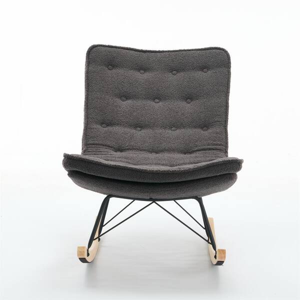Unbranded Metal Outdoor Lounge Chair, Comfortable Rocking Chair with Wood Base and Grey Cushions for Patio, Balcony, Bedroom
