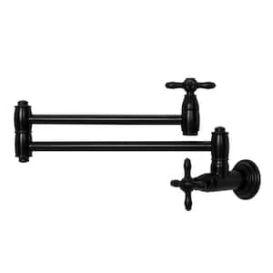 Pot Filler Faucet - Solid Brass Wall Mount Kitchen Faucets with Double Joint Swing Arms, Matte Black - AK98288N1