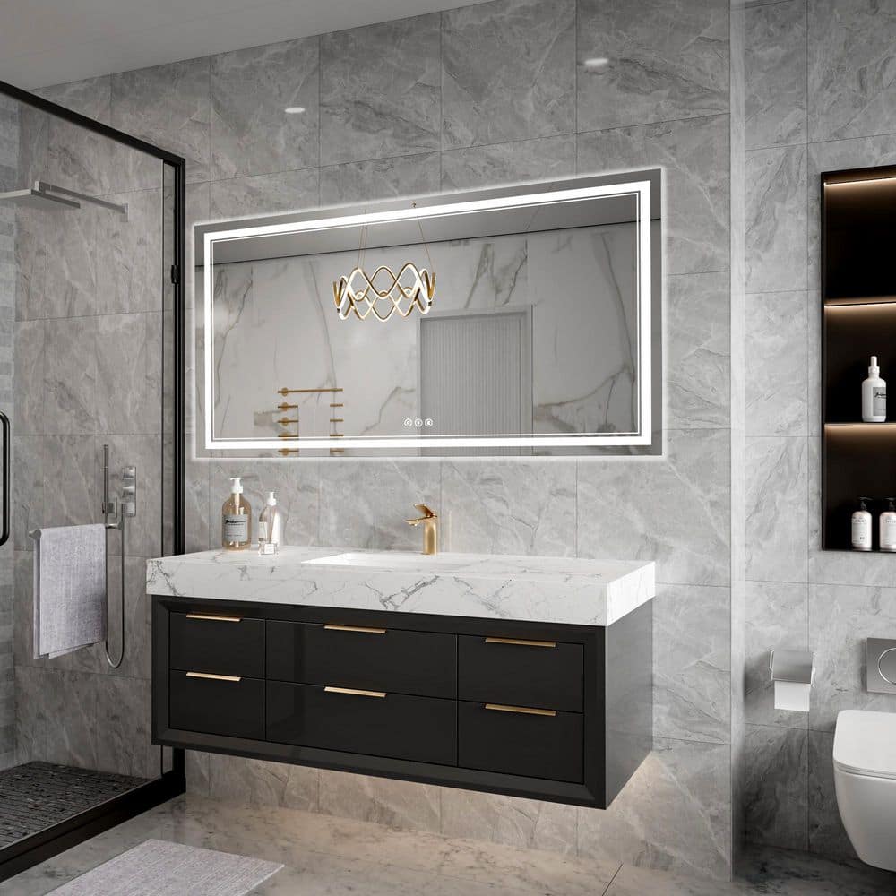 55 in. W x 30 in. H Rectangular Frameless LED Anti-Fog Wall Bathroom Vanity Mirror in Silver, Defogging, Dimming price history on PriceWatchPro