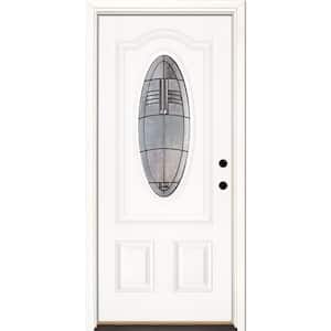 33.5 in. x 81.625 in. Rochester Patina 3/4 Oval Lite Unfinished Smooth Left-Hand Inswing Fiberglass Prehung Front Door