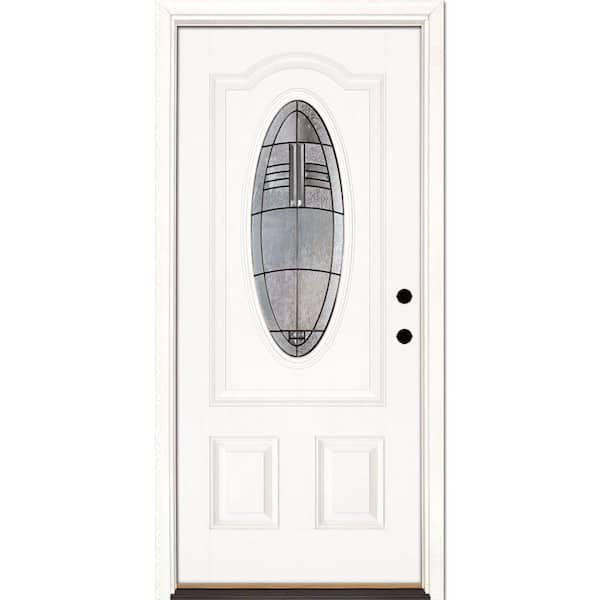 Feather River Doors 33.5 in. x 81.625 in. Rochester Patina 3/4 Oval Lite Unfinished Smooth Left-Hand Inswing Fiberglass Prehung Front Door