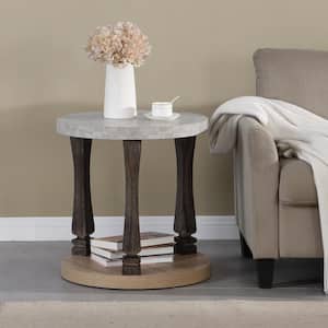 22 in. Antique Grey Mid-Century 2-Tier Round MDF Side Table End Table with Storage Shelf