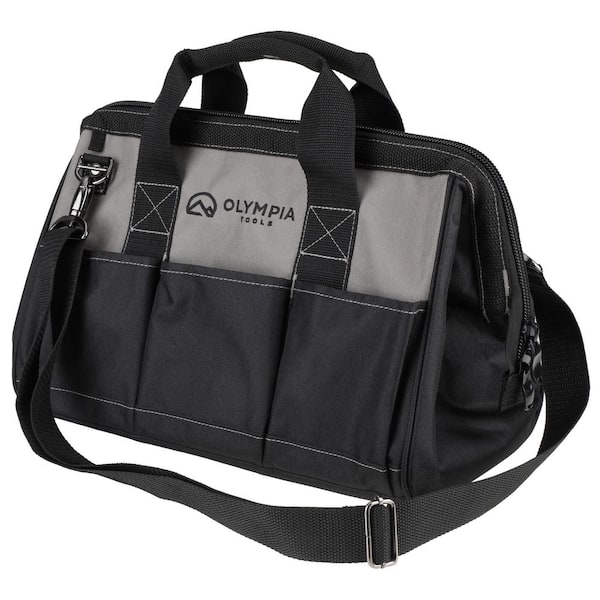 OLYMPIA 12 in. Black Water-Resistant Tool Bag with Dual Zipper, Adjustable Shoulder Strap