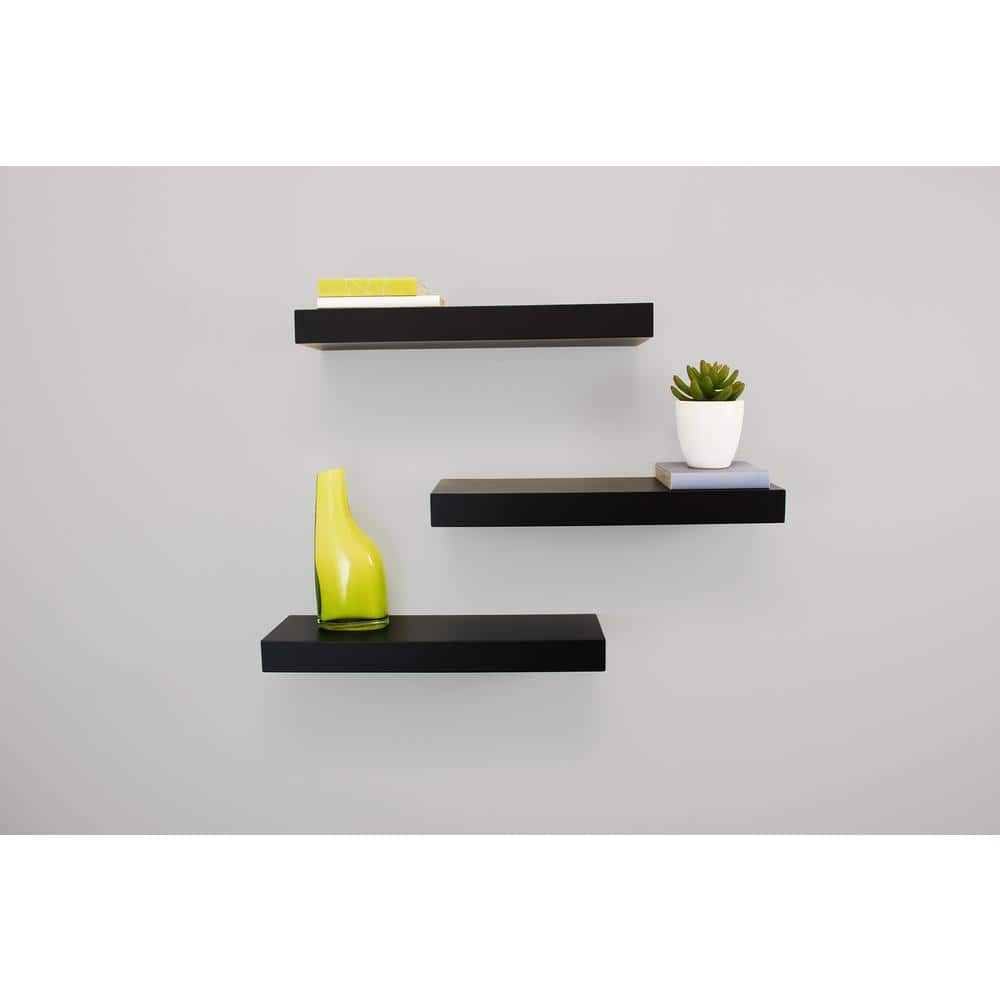 Sleek Trio Black Engineered Wood Floating Wall Shelves