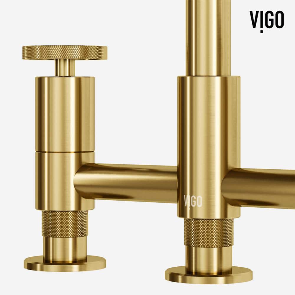 Matte Brushed Gold 12" Bridge Kitchen Faucet with Pull-Out Sprayer