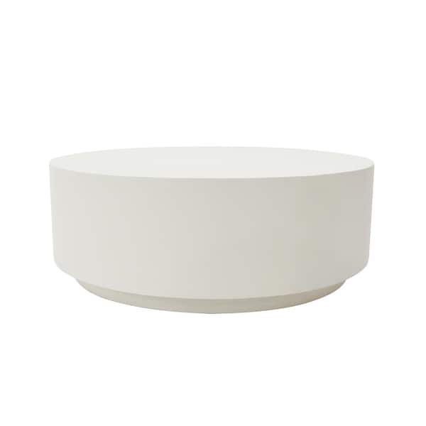 Sol Living Elementi Rome Cream White Round Concrete 14.2 in. Outdoor Coffee Table