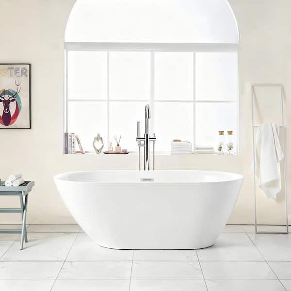 INSTER 59 in. x 29.5 in. Freestanding Oval Soaking Bathtub Acrylic